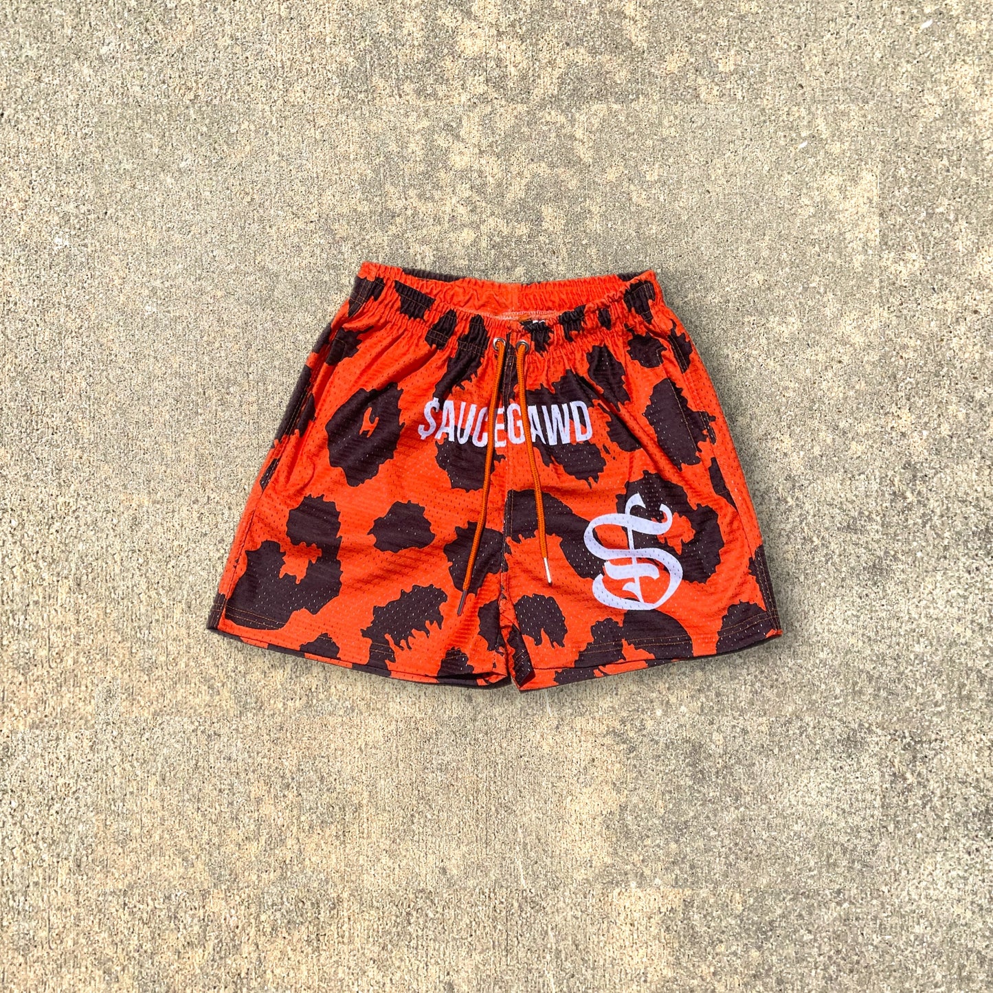 Orange Cheetah Mesh Shorts